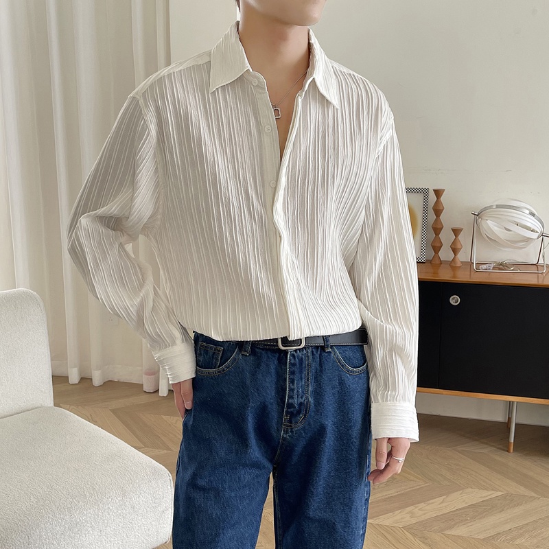 Áo sơ mi nam dài tay nếp nhăn tối màu