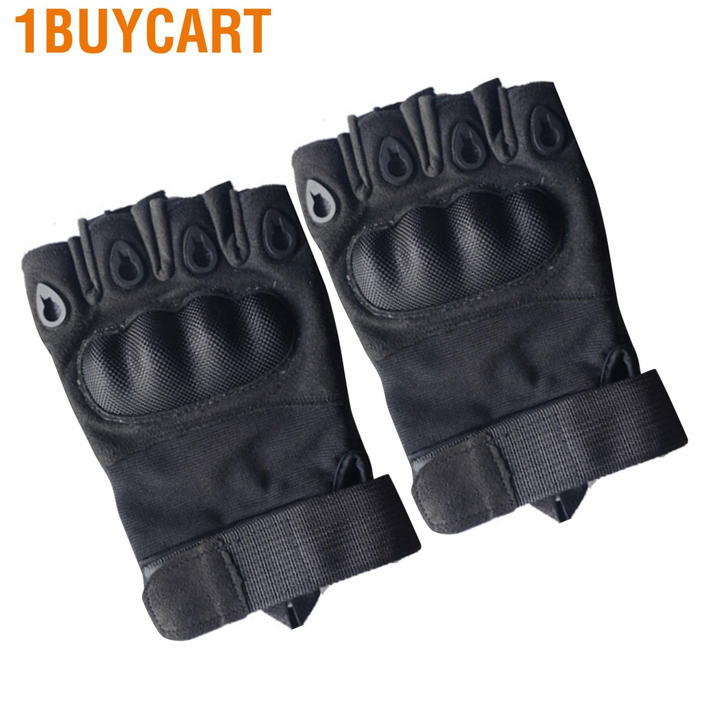 1buycart 2PCS Half Finger Hard Knuckle Gloves Breathable Wear Resistant Combat for Hiking