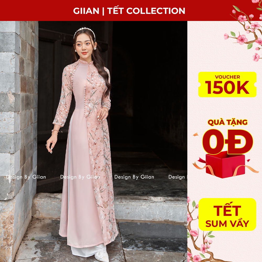 Áo dài cách tân thêu hoa nhí thiết kế đính ngọc cách điệu chính hãng Giian - GAD237