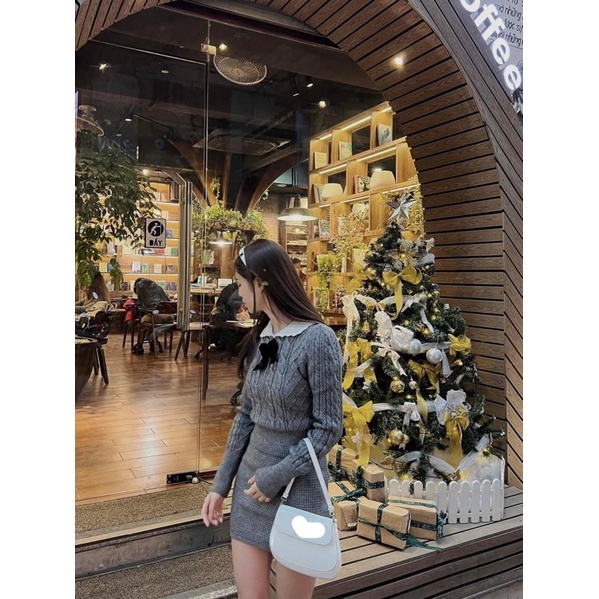 Sét váy len tiểu thư kèm nơ nhung ulzzang od