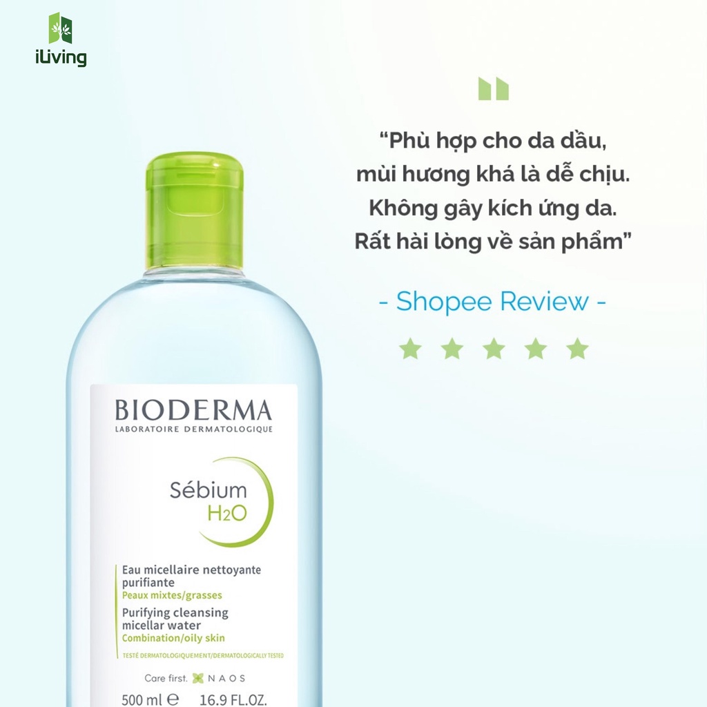 Nước tẩy trang danh cho da hỗn hợp, da dầu công nghệ Micellar Bioderma Sebium H2O 500ml, 250ml và 100ml ILIVING-BIONTTX