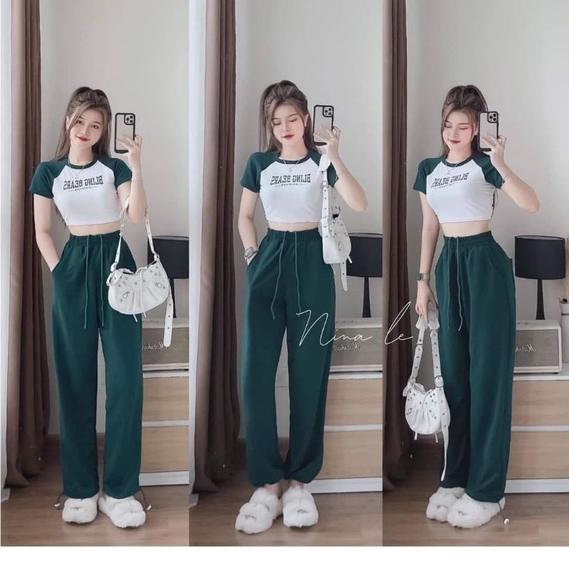 Bộ áo crt Bông kèm quần suông ống tôn eo(TẶNG SON)