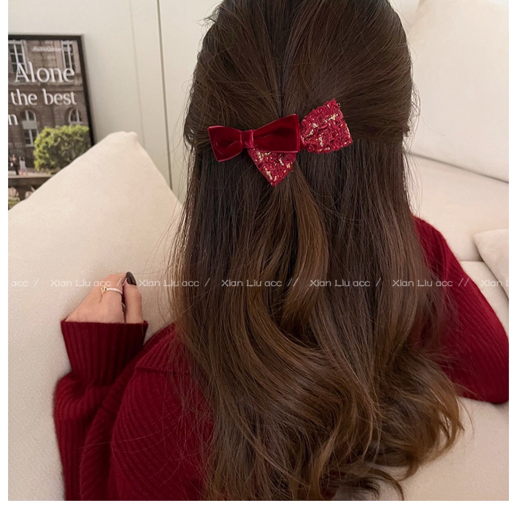 Kẹp Tóc Nơ Bằng Len Nhung Dệt Kim Thời Trang 2023