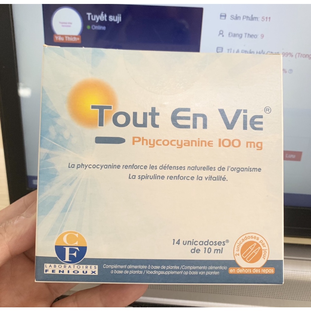 Tảo biển Tout En Vie, Pháp (14 ống dạng nước) kèm vitamin C giúp chăm sóc da, tốt cho huyết áp, tim mạch, tiểu đường
