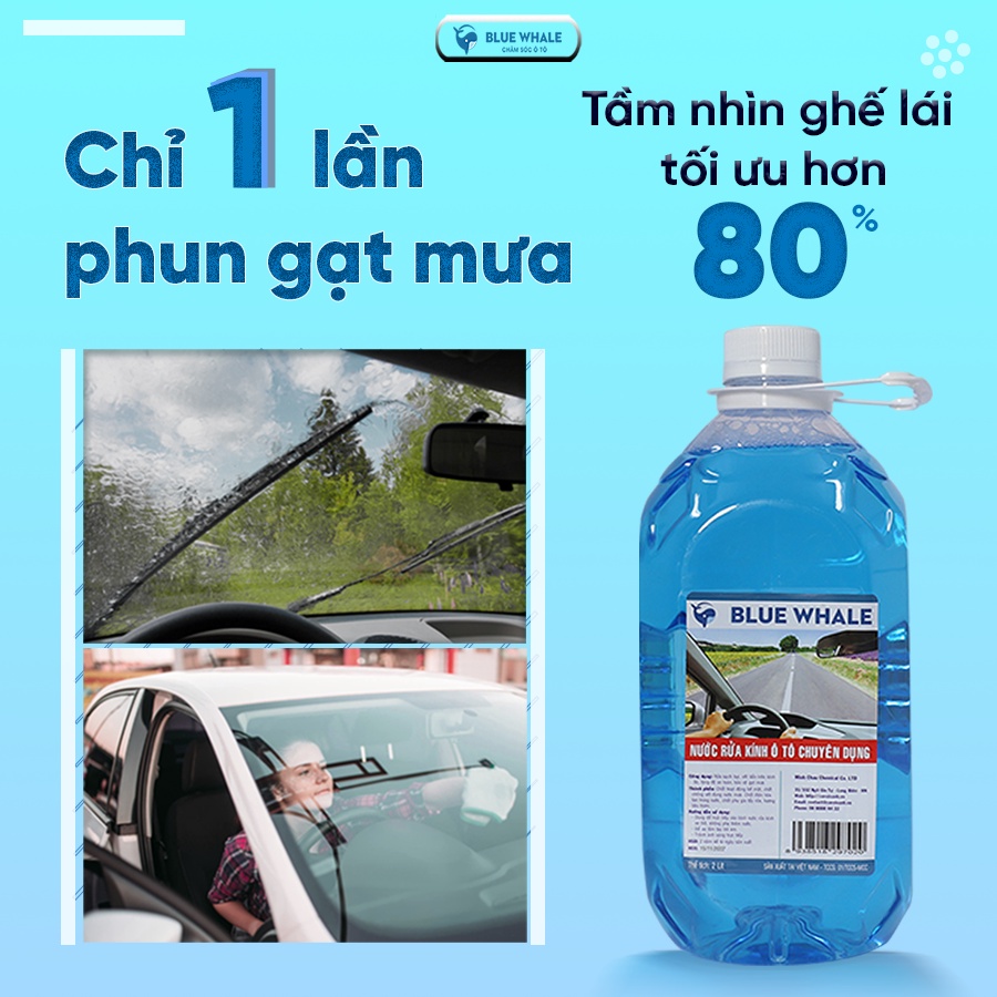 Hộp 6 can nước rửa kính ô tô BlueWhale chính hãng phù hợp mọi loại xe hơi, đổ trực tiếp ( sử dụng 1 tháng/ can 2L )