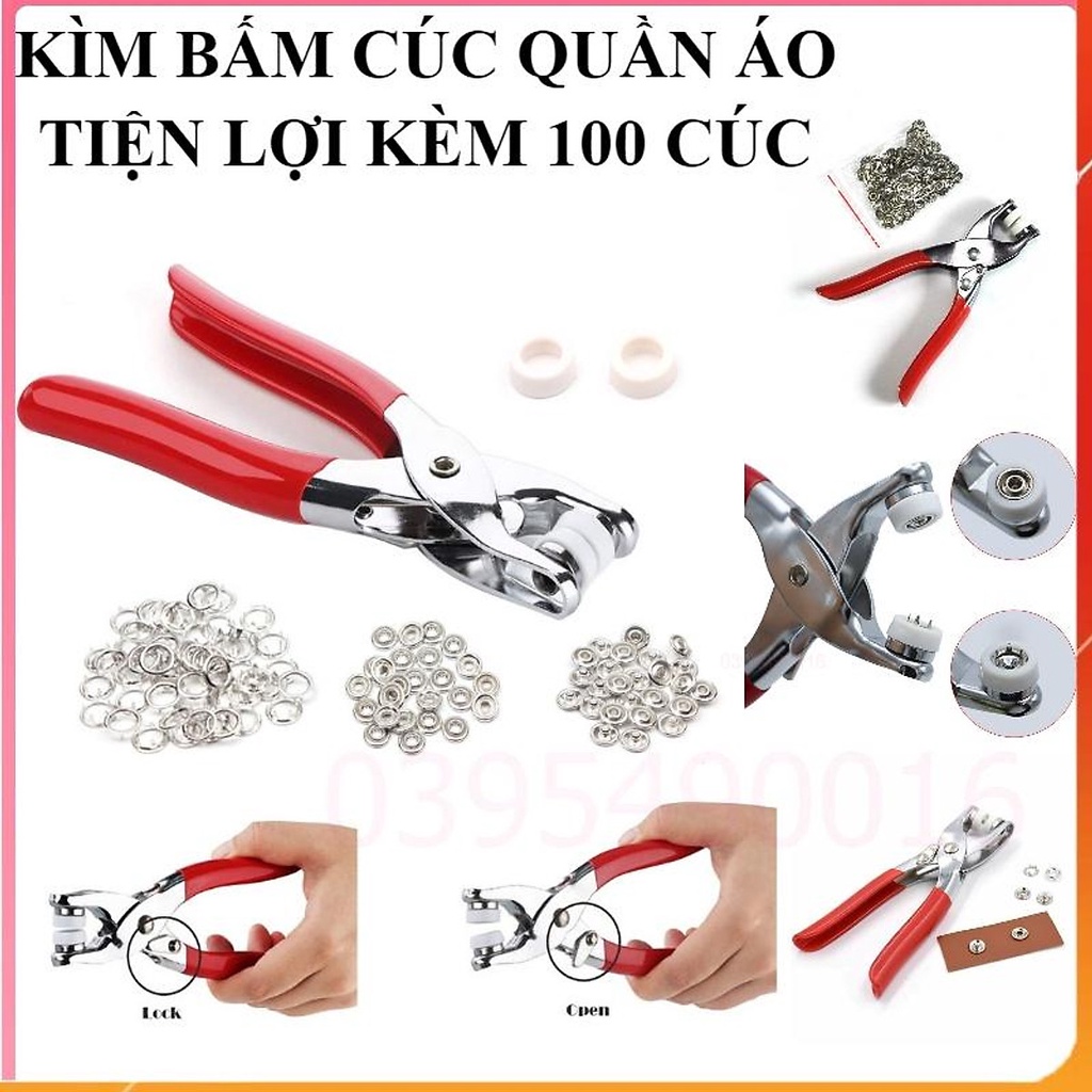 Bộ Kìm Bâm Cúc Quần Áo, Kìm Bấm Khuy Kèm 100 Cúc Tiện Lợi - Dụng Cụ Bấm Khuy Đa Năng