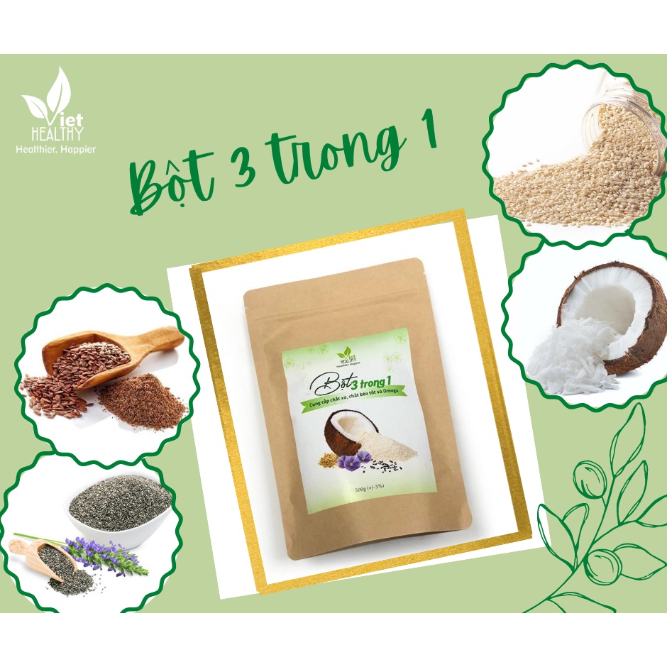 Bột 3 trong 1 Viet Healthy, thành phần Hạt lanh, hạt chia, Dừa, Hạt Vừng