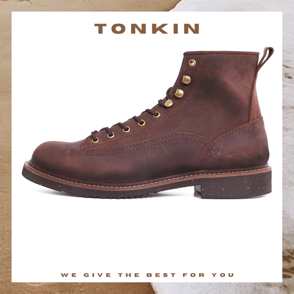 Giày Boot Nam Da Sáp WHITES WAX Cổ Cao Màu Nâu, Giày Phượt Vintage Bụi Bặm TONKIN