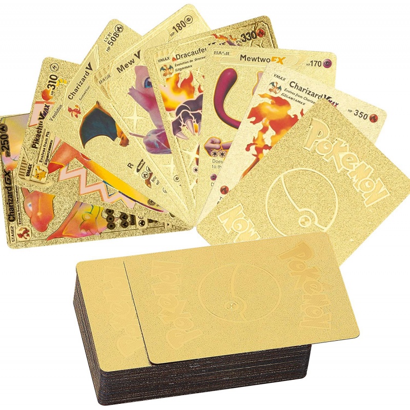 Bộ 54 / 27 Thẻ Bài Pokemon Bằng Kim Loại Màu Vàng / Bạc Phiên Bản Tiếng Anh / Charizard / Pikachu