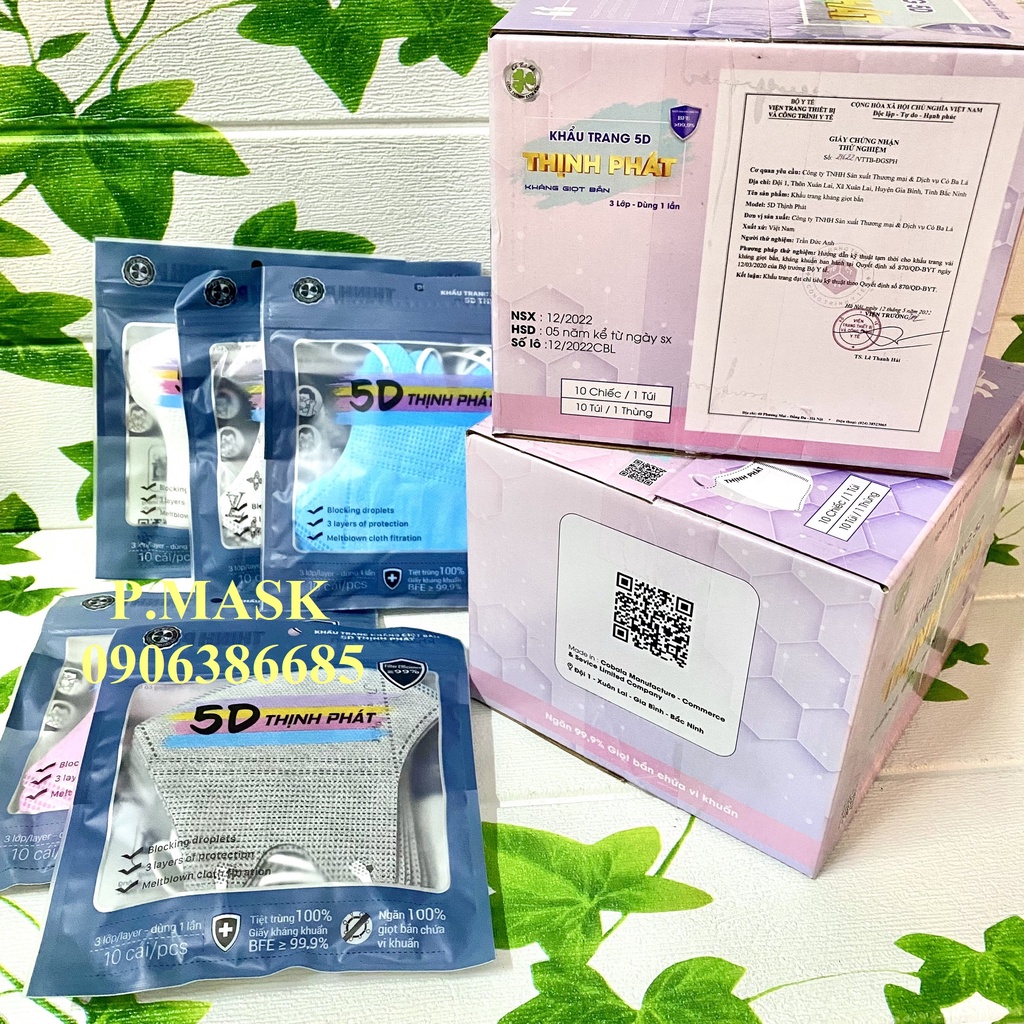 10 TÚI khẩu trang 5D THỊNH PHÁT 3 lớp kháng khuẩn