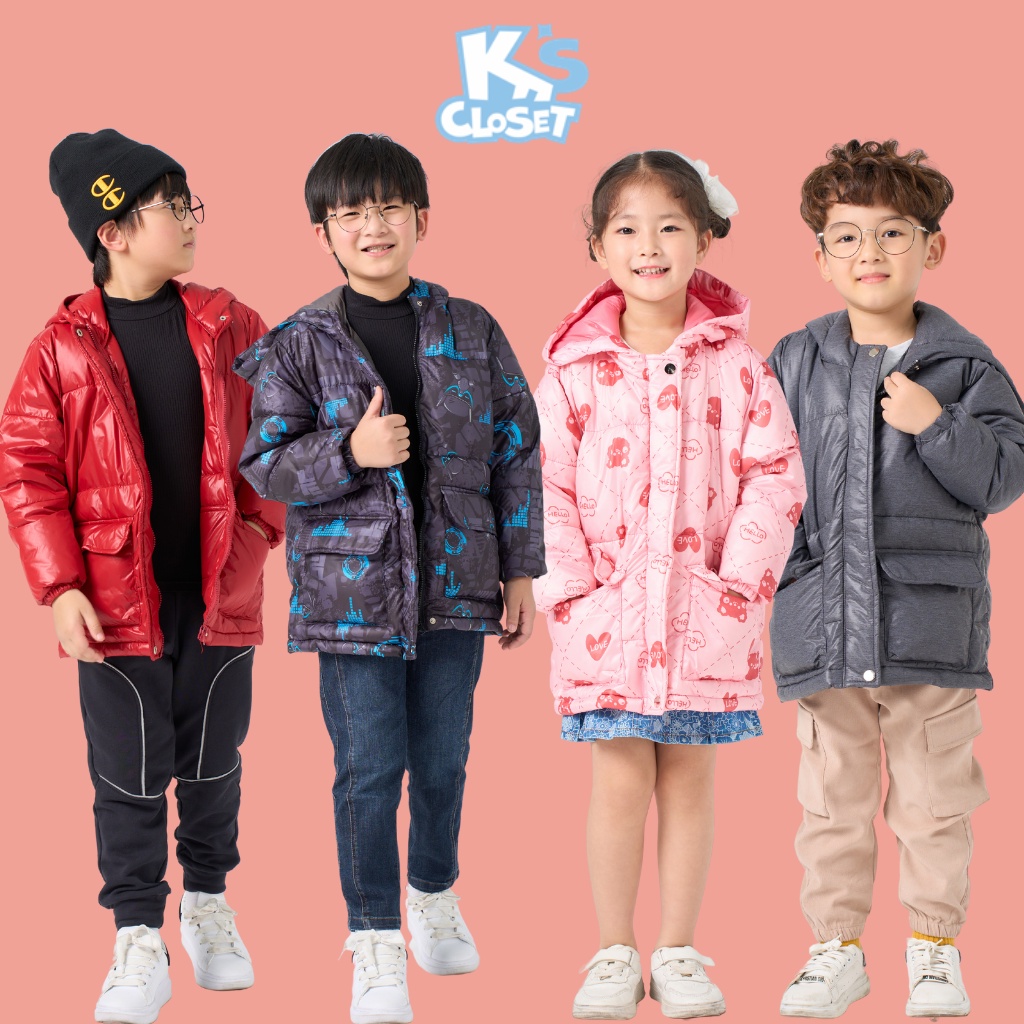 Áo Phao Dài Tay K'S CLOSET Có Mũ, In Hình Đáng Yêu Cho Bé Trai Và Bé Gái  KT248TWF