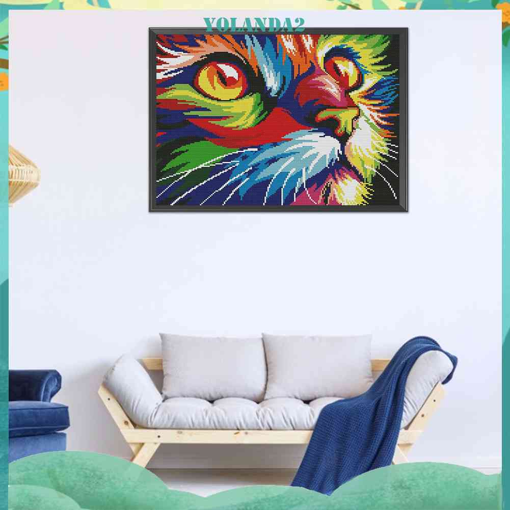 Bộ Tranh Thêu Chữ Thập DIY Hình Chú Mèo Nhiều Màu Sắc 11CT Yolanda2