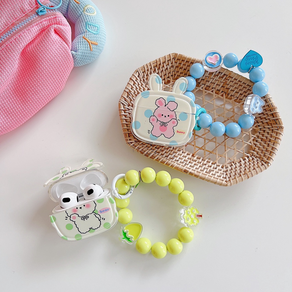 Vỏ Bảo Vệ Hộp Sạc Tai nghe không dây AirPods 1 / 2 3 Pro2 2022 Bằng Tpu Mềm Trong Suốt Hình Thỏ 3D Dễ Thương