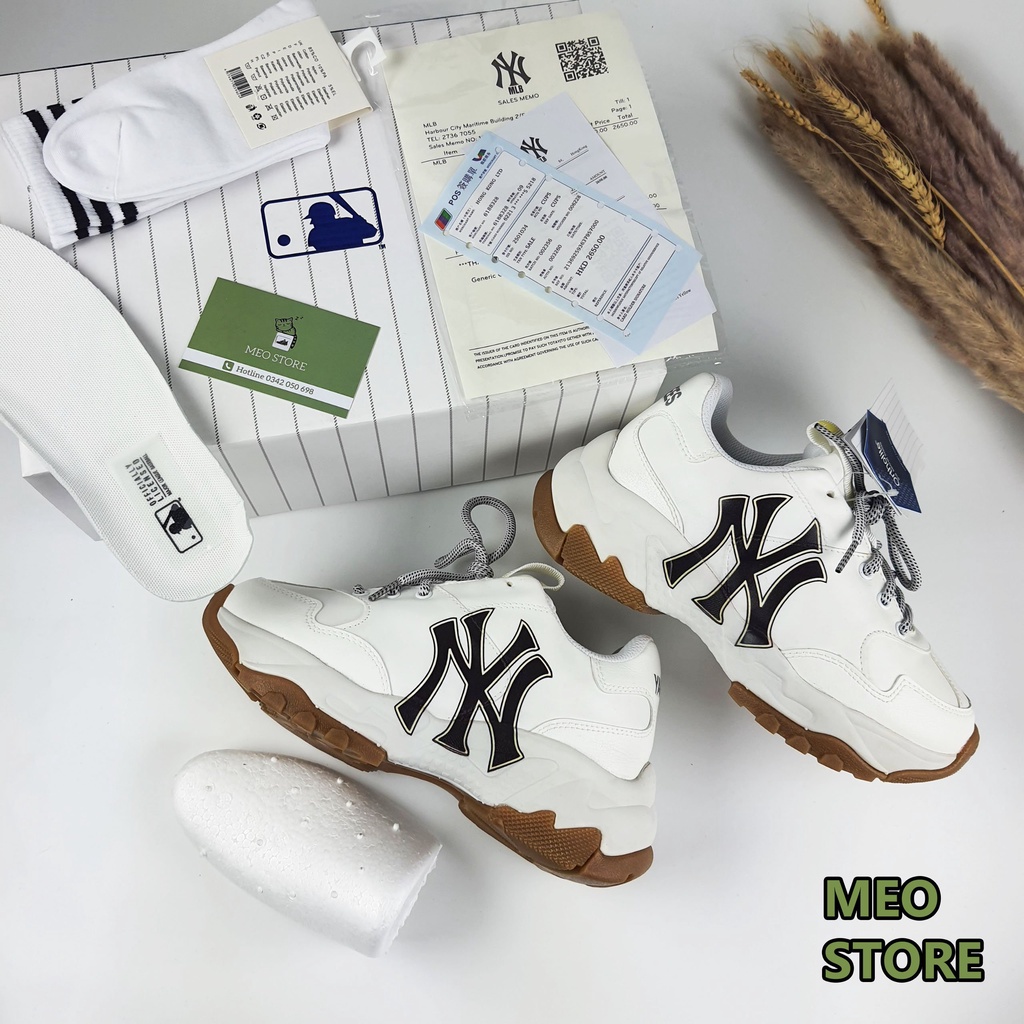 Giày_Mlb NY, Giày Thể Thao NY Đế Nâu Tách Hách Dáng Tăng Chiều Cao 5cm Bản Đẹp Full Hộp Xịn Và Phụ Kiện.