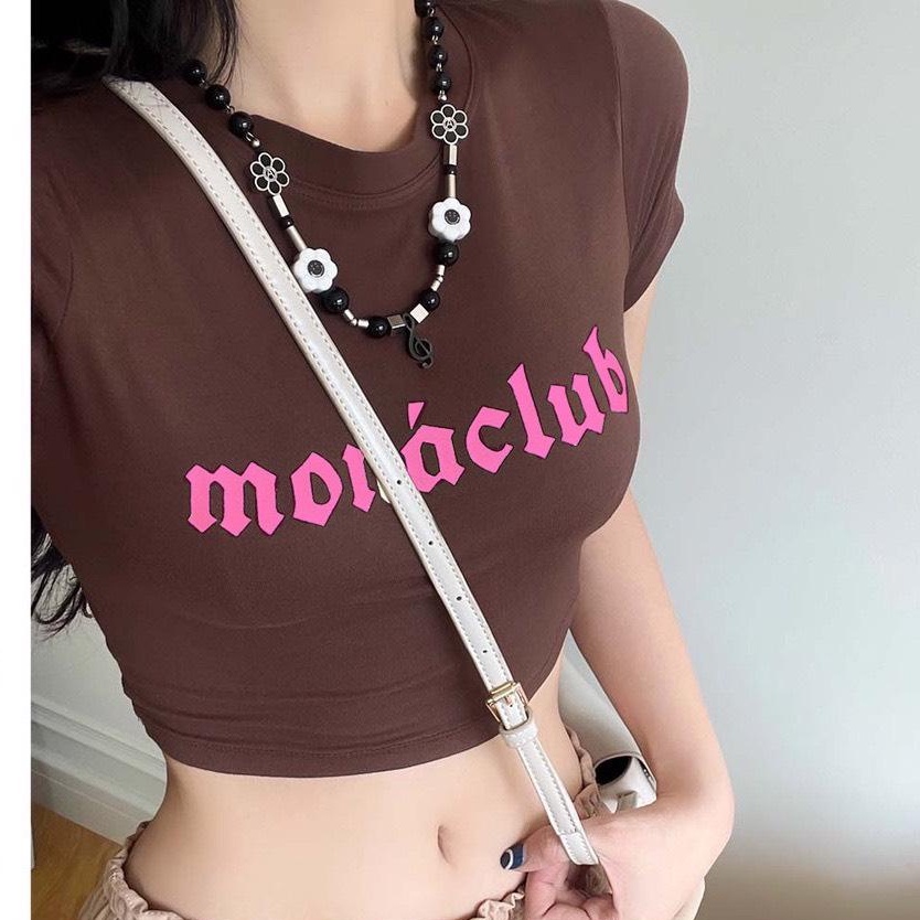 Áo thun croptop MACDOME thiết kế dáng ôm in hình MONACLUB độc đáo, hot trend AC004