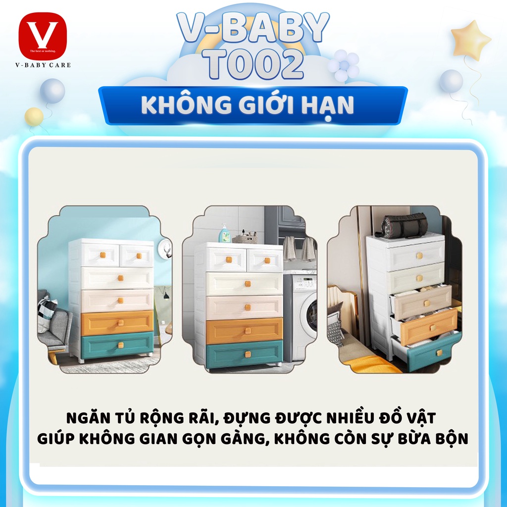 Tủ quần áo cho bé tiện lợi xinh xắn V-Baby T002  nhựa PP an toàn, chắc chắn, nhiều ngăn rộng rãi