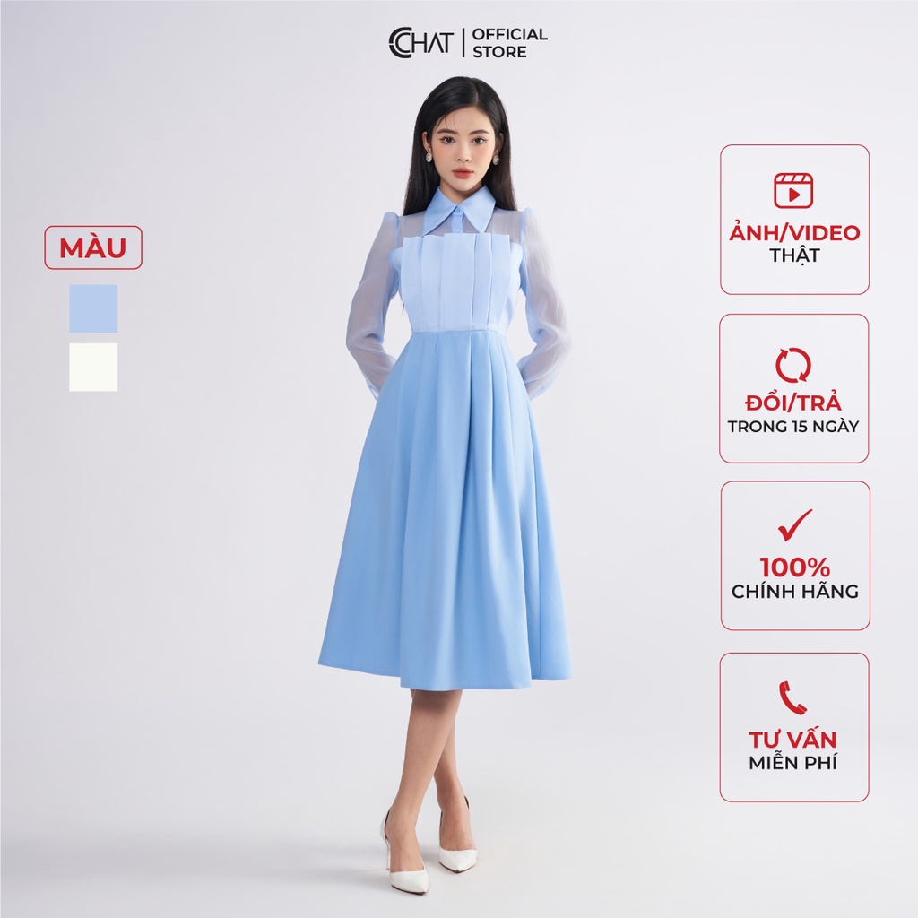 Đầm Nữ 𝐂𝐂𝐇𝐀𝐓 Kiểu Sơ Mi Xếp Nếp Chất Liệu Tuytsi Cao Cấp 22VDS8015XT