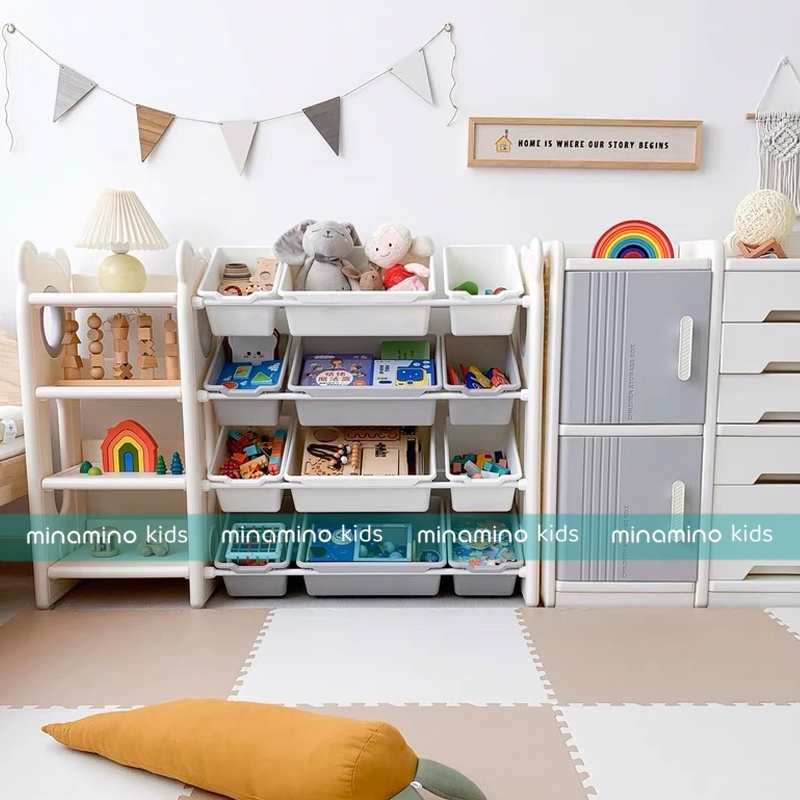 Kệ để đồ chơi cho bé đa năng kết hợp kệ sách mẫu mới 2023 hình gấu dễ thương, nhựa nguyên sinh