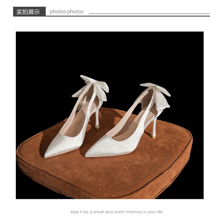 Giày Cao Gót Mũi Nhọn Đính Nơ Xinh Xắn Thời Trang