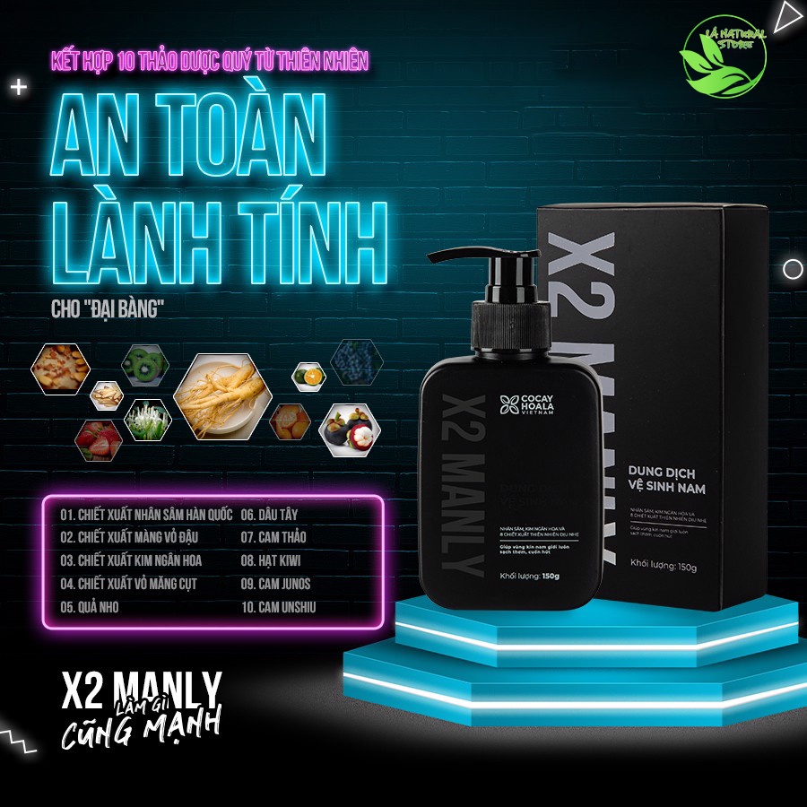 Dung dịch vệ sinh nam X2 Manly cocayhoala làm sạch, lưu hương 24h