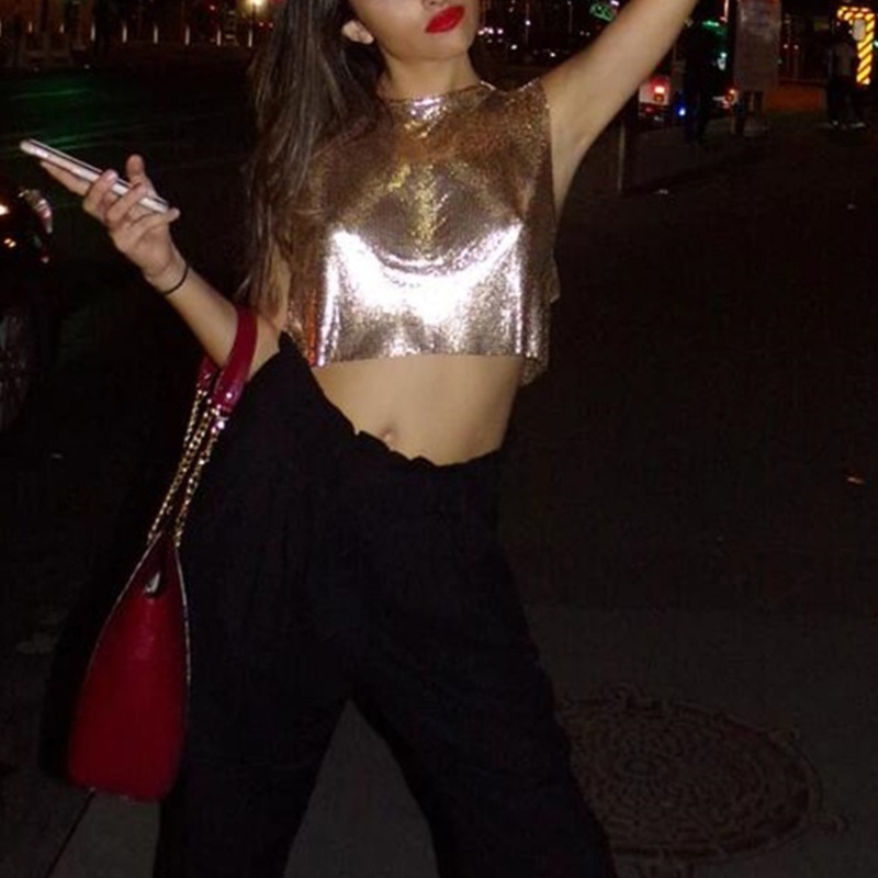 Áo Croptop Sát Nách Kim Tuyến Lấp Lánh Thời Trang Dự Tiệc Cho Nữ
