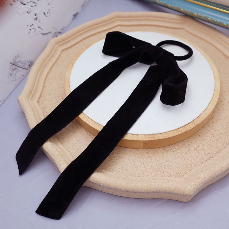 1 Dây Cột Tóc Ruy Băng Thắt Nơ Đen Phong Cách Pháp Thanh Lịch Dễ Phối Đồ