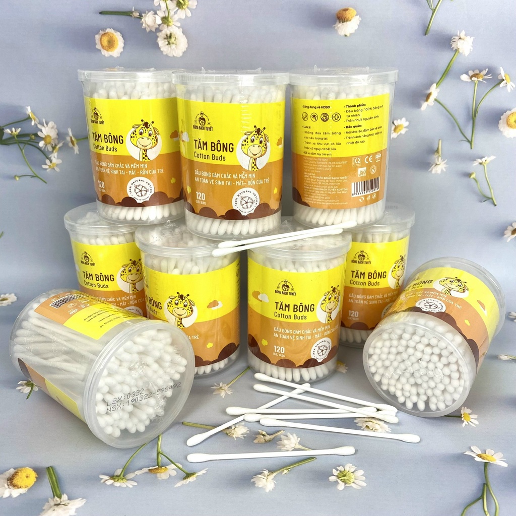 Tăm Bông HỘP TRÒN XOAY COTTON BUDS 120 QUE đầu nhỏ cho bé BÔNG BẠCH TUYẾT