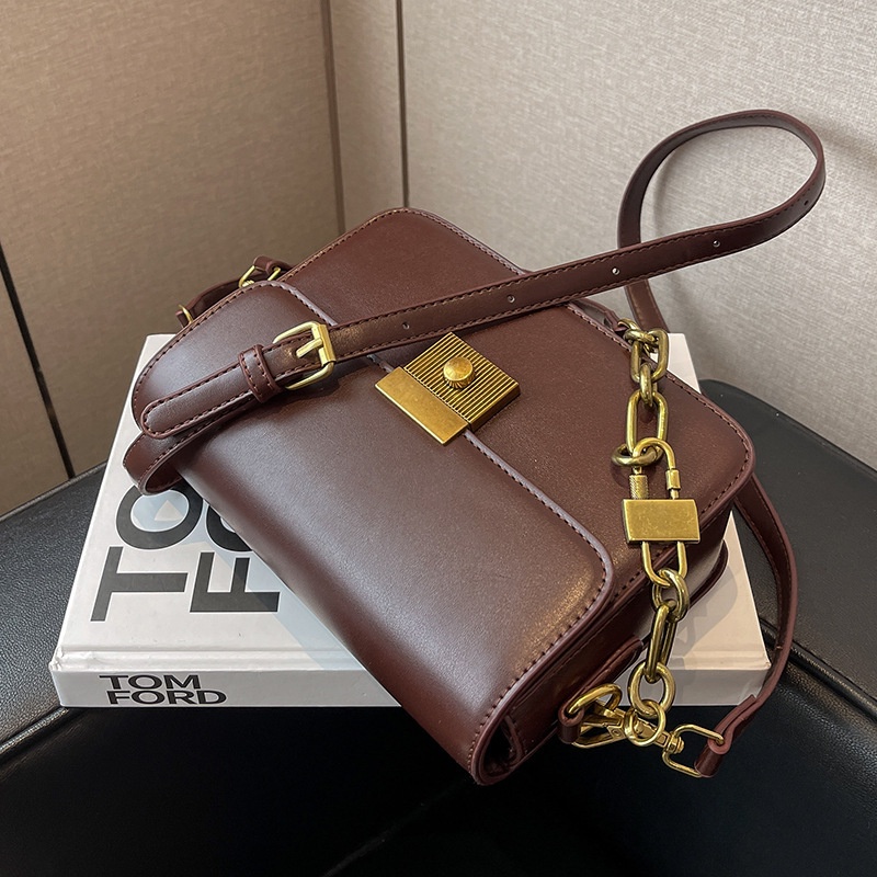 Túi Đeo Chéo Hình Vuông Nhỏ Màu Nâu Có Khóa Thời Trang Cho Nữ