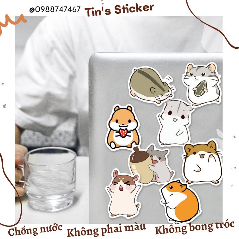 Set combo 50 miếng dán sticker Chuột Hamster đáng yêu dễ thương dán nón mũ bảo hiểm laptop vali sổ sách đàn guitar