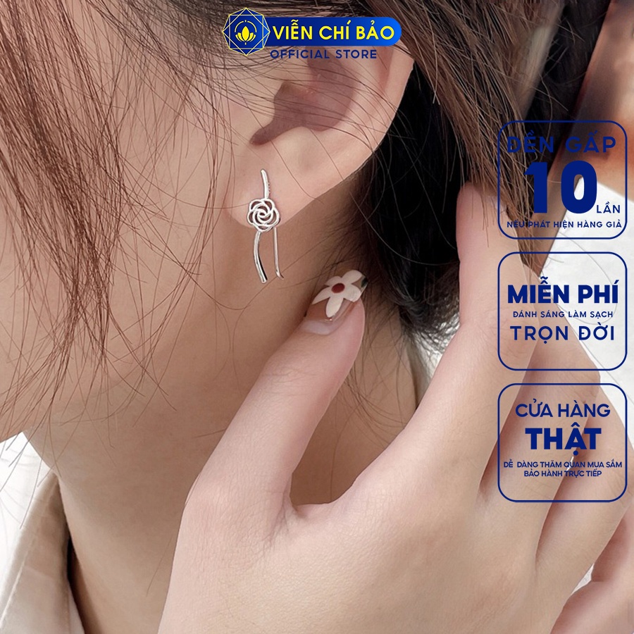 Bông tai bạc nữ hoa hồng cách điệu chất liệu bạc 925 thời trang sức Viễn Chí Bảo B000324