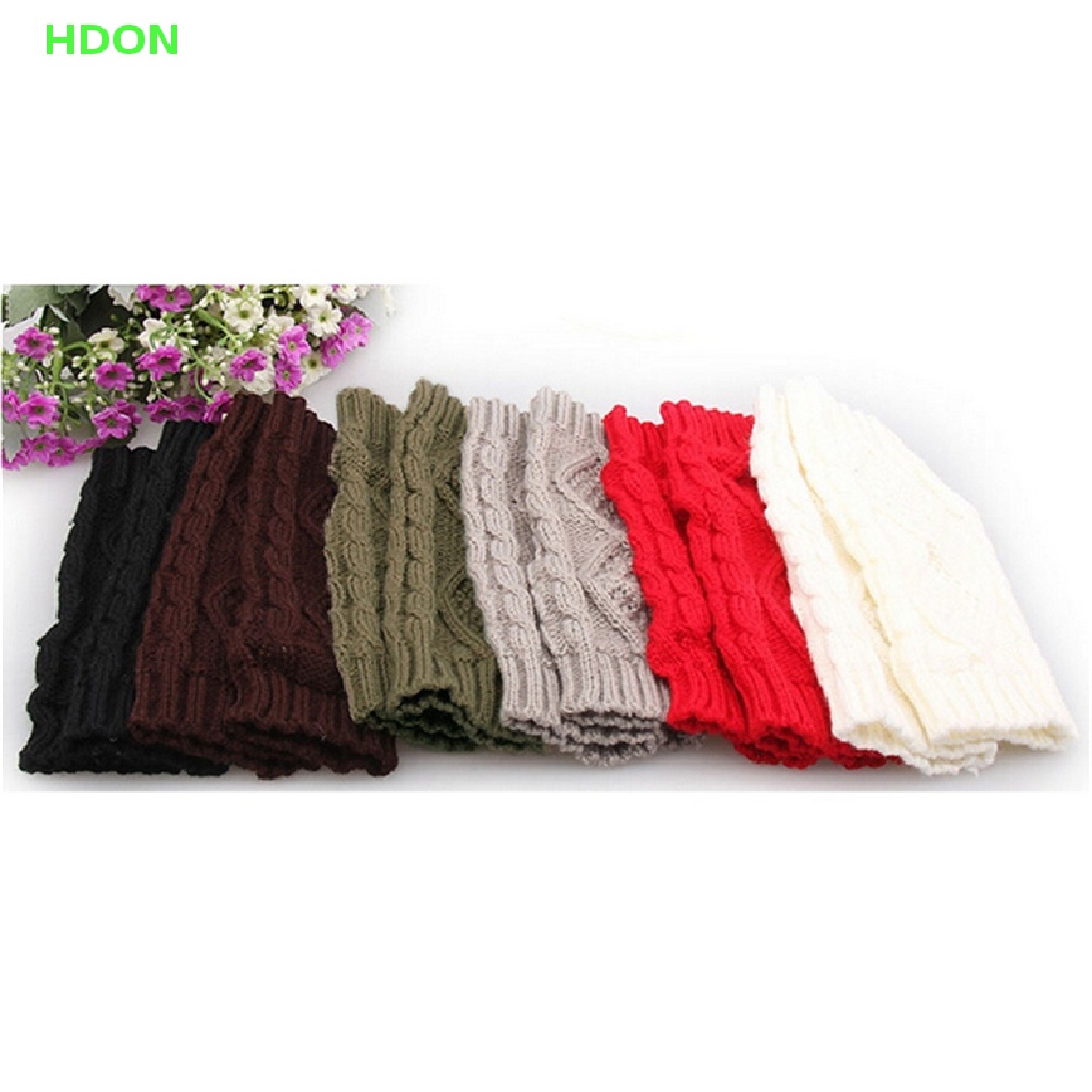 HD Fashion Unisex Men Women Arm Warmer Fingerless Knitted Long Gloves Cute Mittens ON