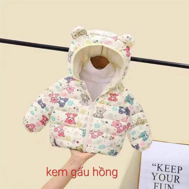 ÁO PHAO DÀI TAY HÌNH TAI GẤU IN HỌA TIẾT CHO BÉ TRAI BÉ GÁI