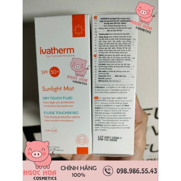 [Hàng Cty] Kem Chống Nắng Ivatherm Sunlight Dry - Touch SPF 50+