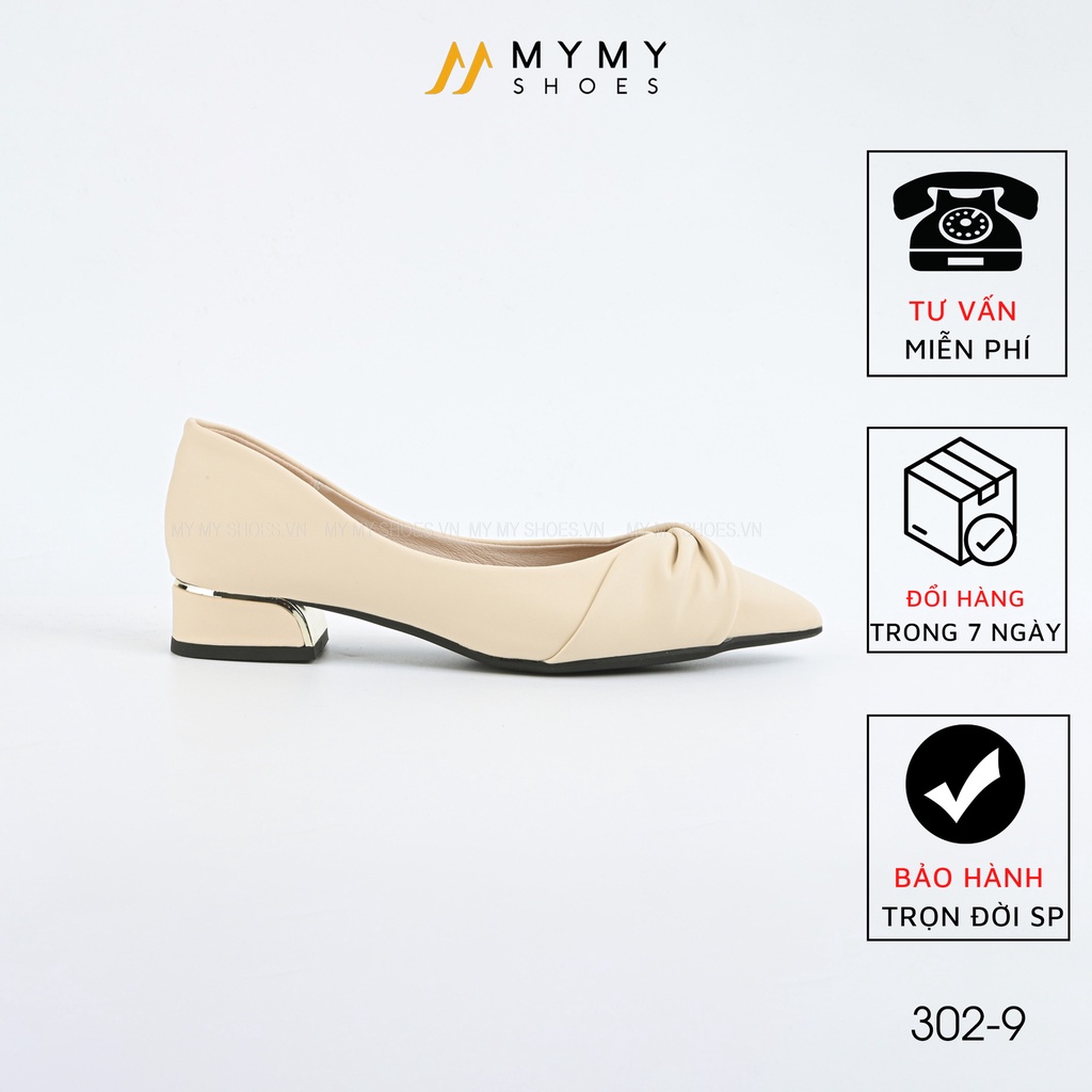 Giày cao gót đế bằng mũi nhọn da lì pha da xoắn vàng MyMy Shoes 302-9