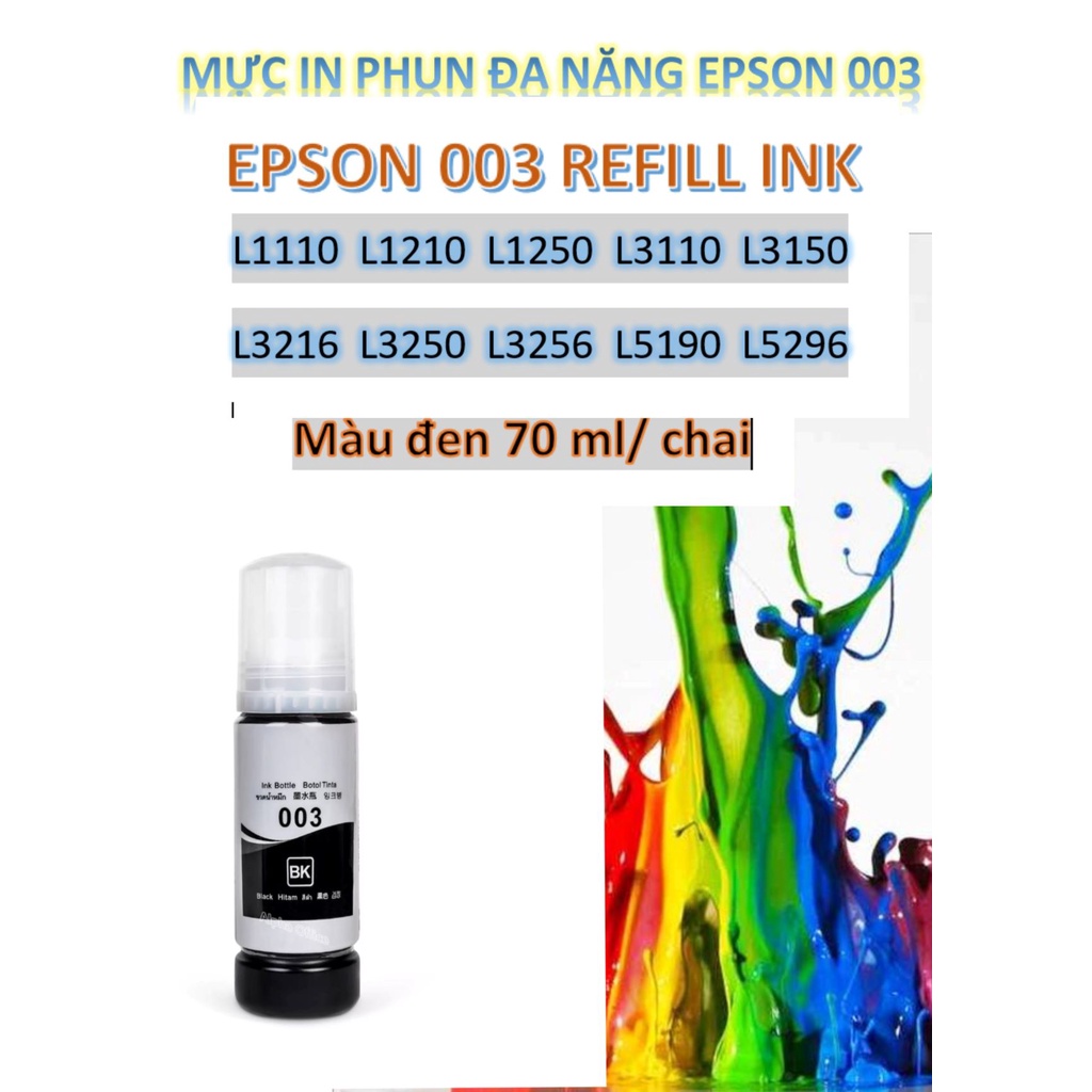 Siêu giảm giá-Mực In đa năng Epson 003 màu Đen  cho Epson L1110-L1250-L3150-L3250-L5190-L1210-L3110-L3216, nhập khẩu