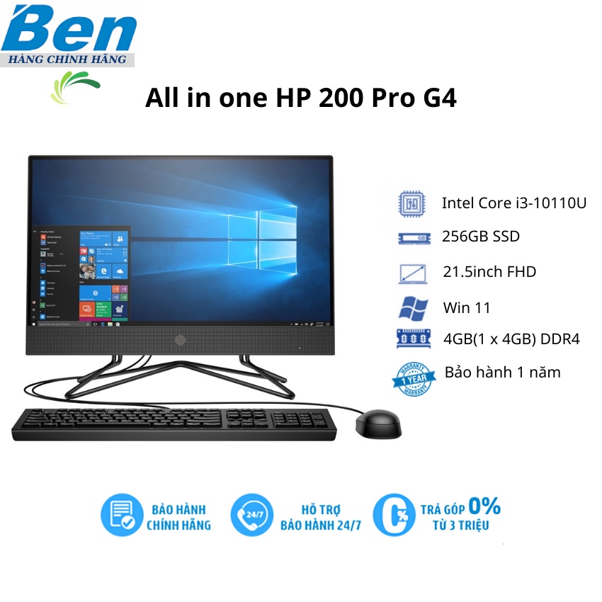 All in One HP 200 Pro G4 AIO 633S8PA (Core i3-10110U | 4GB | 256GB | Intel® UHD | 21.5"FHD | Win 11)