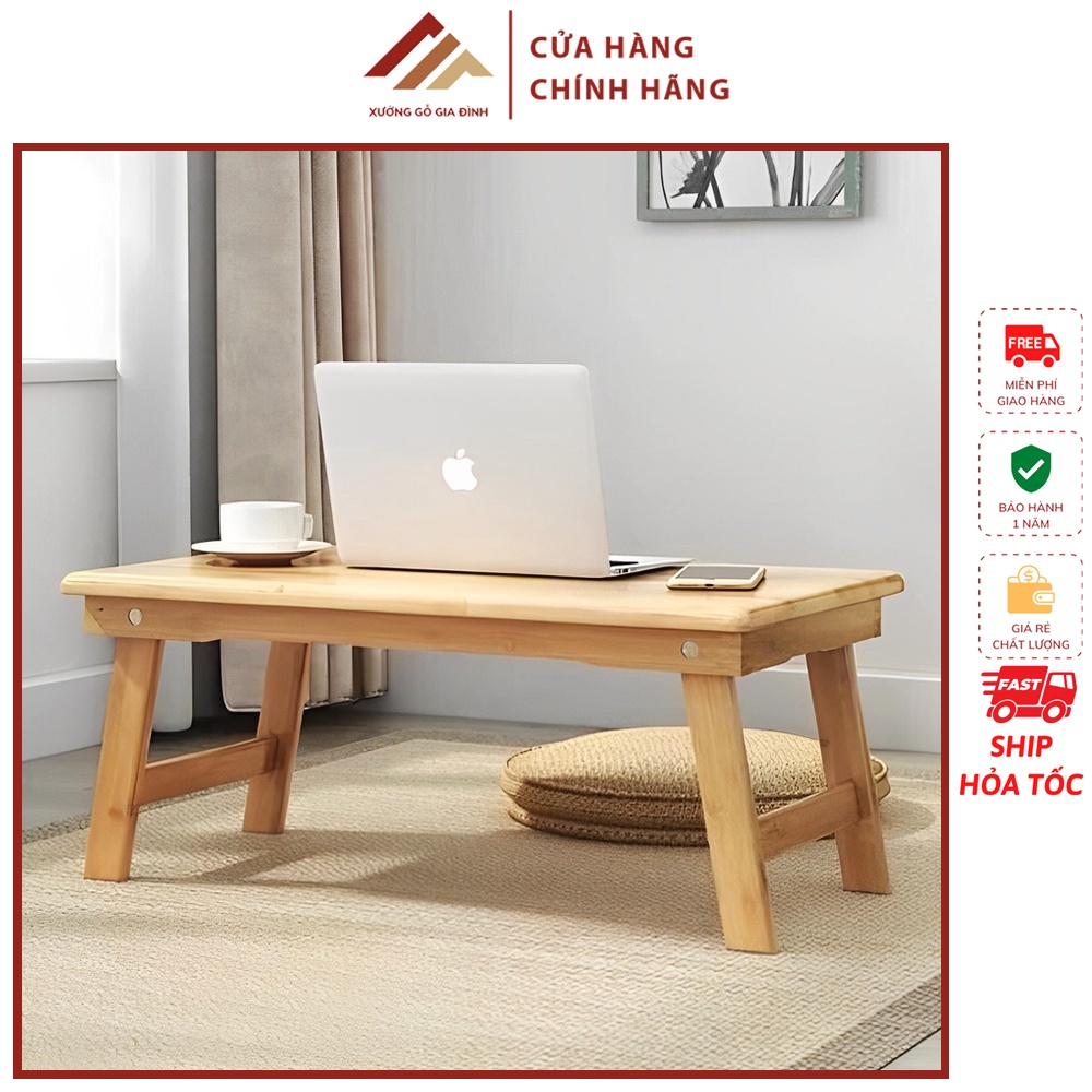 Bàn học gấp gọn mini bằng gỗ thông minh ngồi bệt để giường để laptop, học tập làm việc xếp gọn cho học sinh sinh viên