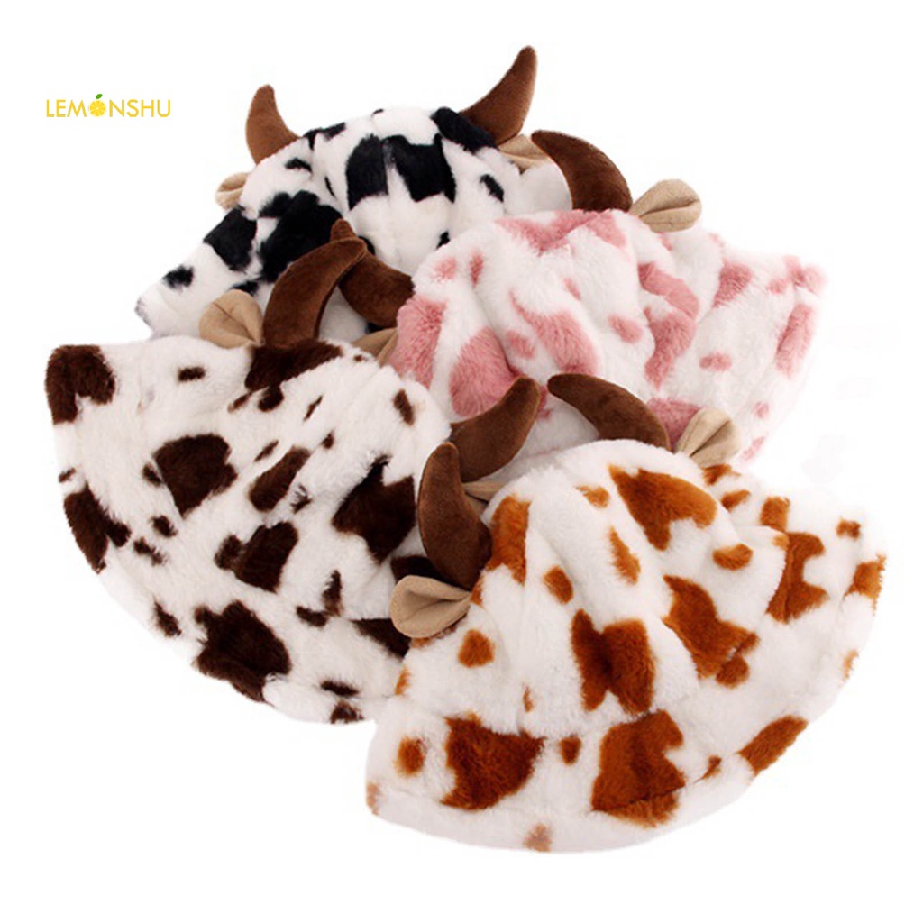 Nón Tai Bèo Phủ Lông Giữ Ấm Họa Tiết Bò Sữa Thời Trang Unisex