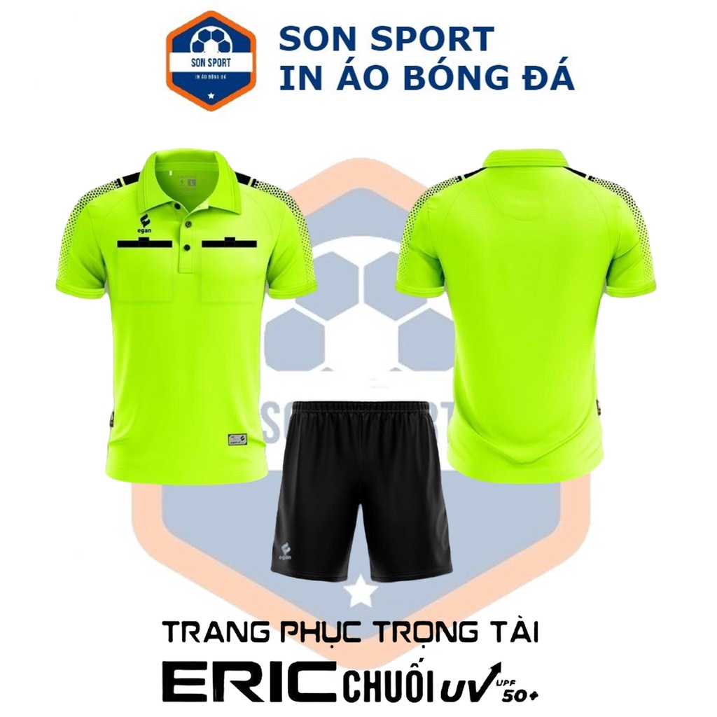 Bộ quần áo trọng tài bóng đá chuyên nghiệp Eric dáng áo polo