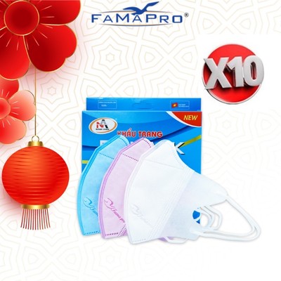 [COMBO 10  HỘP]  khẩu trang y tế  3 lớp Famapro 5D Mask quai thun hộp 10 cái