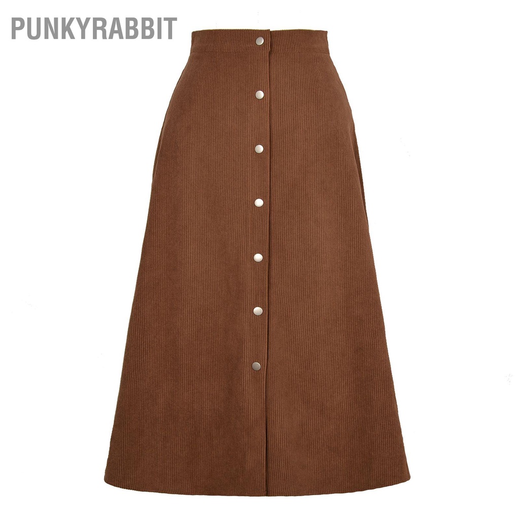 PunkyRabbit Ren Định Dài Váy Cinched Cao Cấp Thon Gọn Chữ A Giữa Chiều Nút Trước Xẻ Viền Cho Mùa Thu Đông