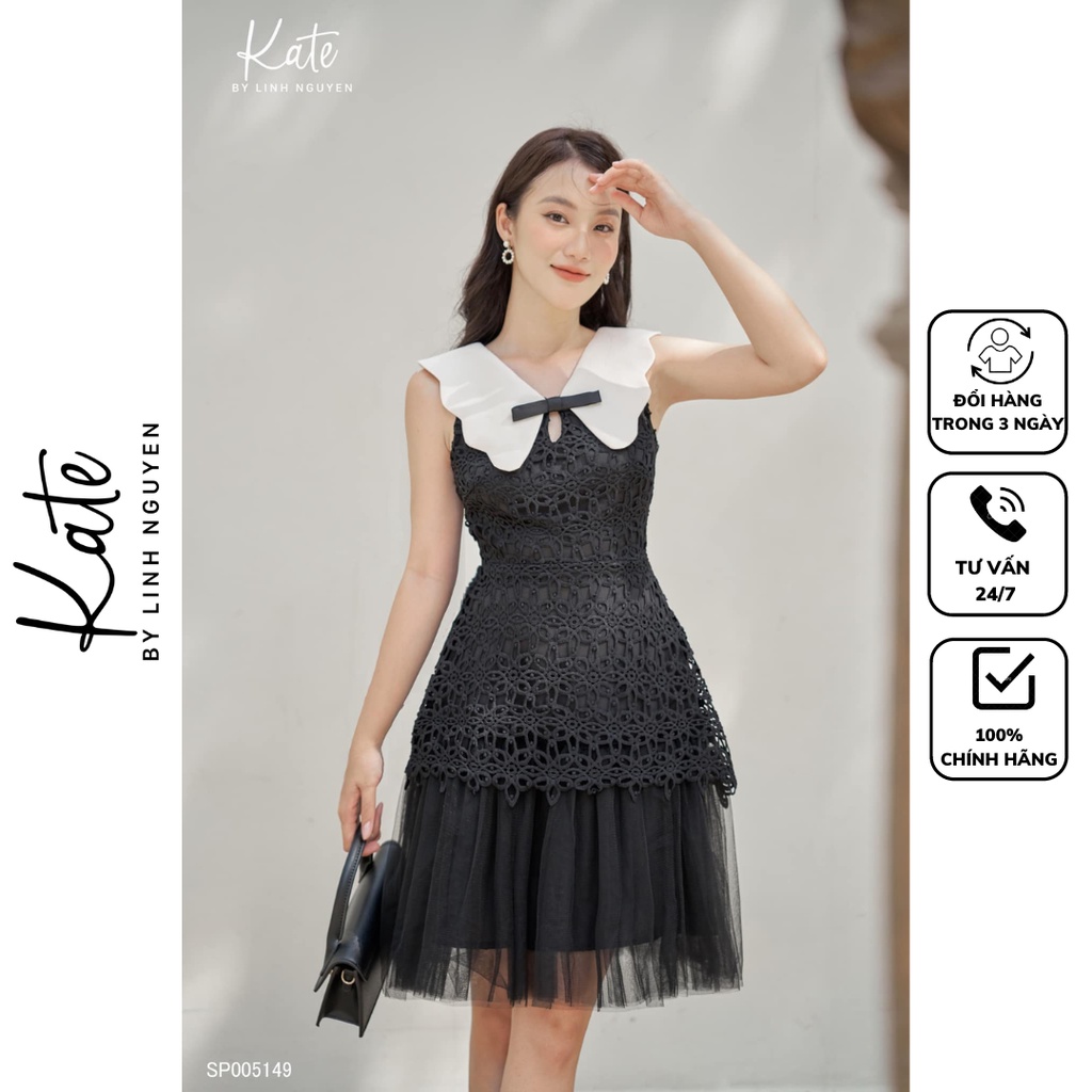 Váy ren đen phối cổ gấm nơ 5149 thời trang thiết kế Kate By Linh Nguyen