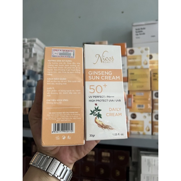 Kem Chống Nắng Vật Lý Rể Sâm Nicos Ginseng Sun Cream SPF50+ 30g