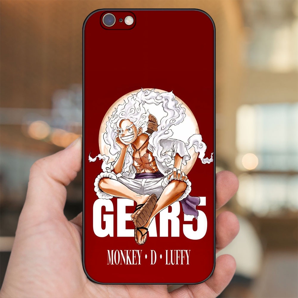 Ốp lưng iPhone 6, 6s dẻo đen cạnh vuông in hình Luffy Gear 5 Nika One Piece Đảo Hải Tặc