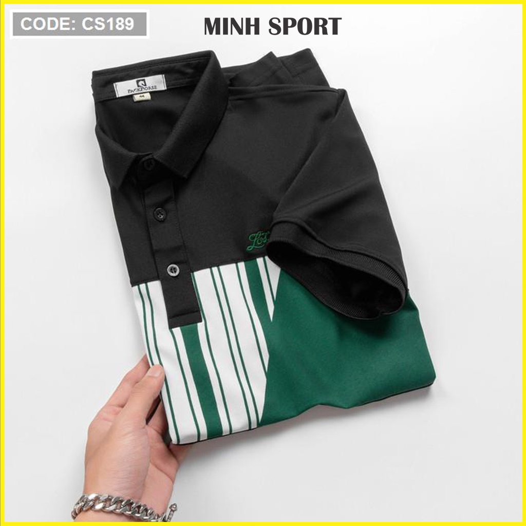 Áo Thun Polo Nam Cổ Bẻ Phối Họa Tiết Sọc Ngang, Có Size 3XL, Vải Cá Sấu Poly Thái Cao Cấp mã AO.66