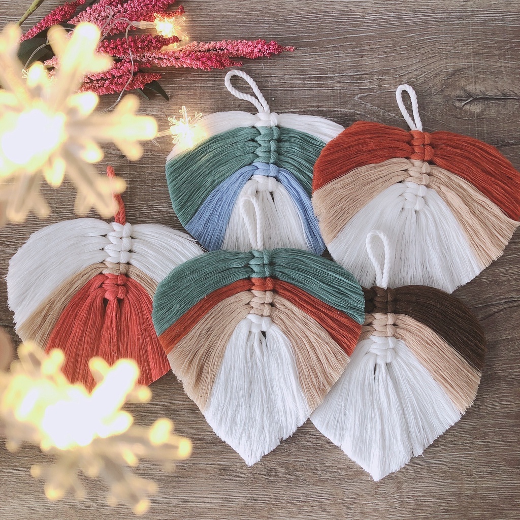 1 lá macrame mix nhiều màu trang trí deocr mành lá treo tường màu sắc trang trí noel tết quà tặng