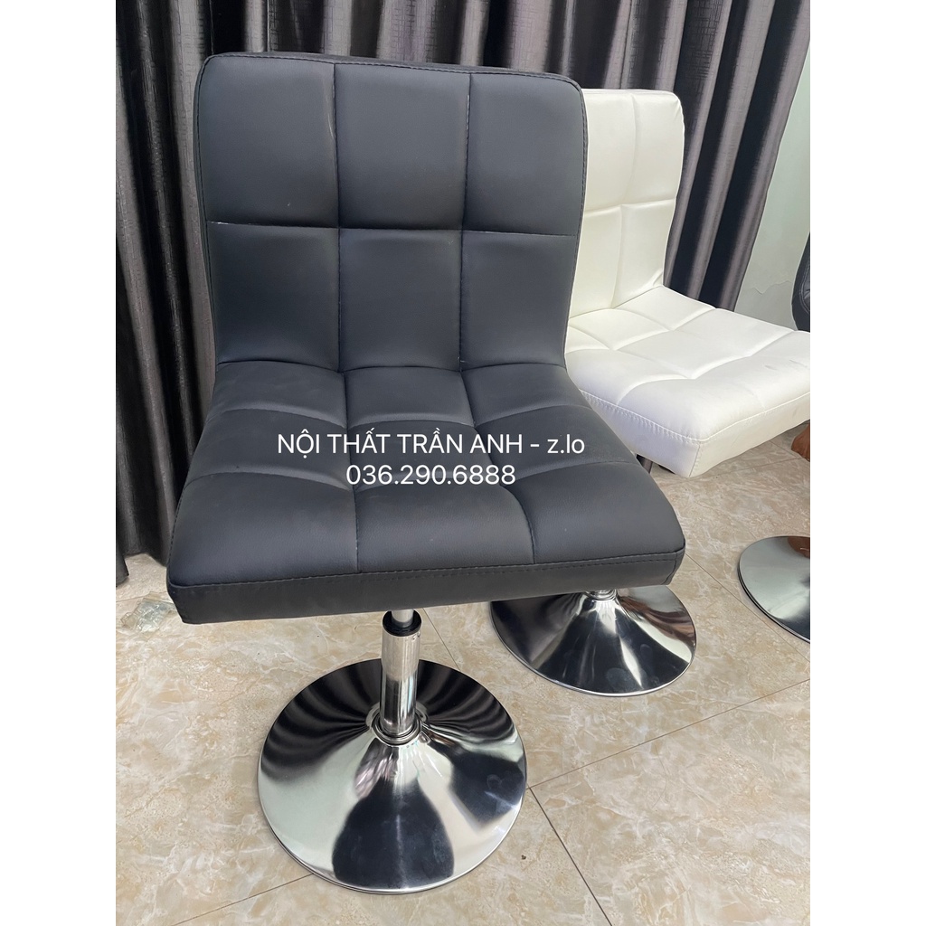 GHế làm việc, spa mặt vuông Caro bọc da, chân mâm tròn thấp