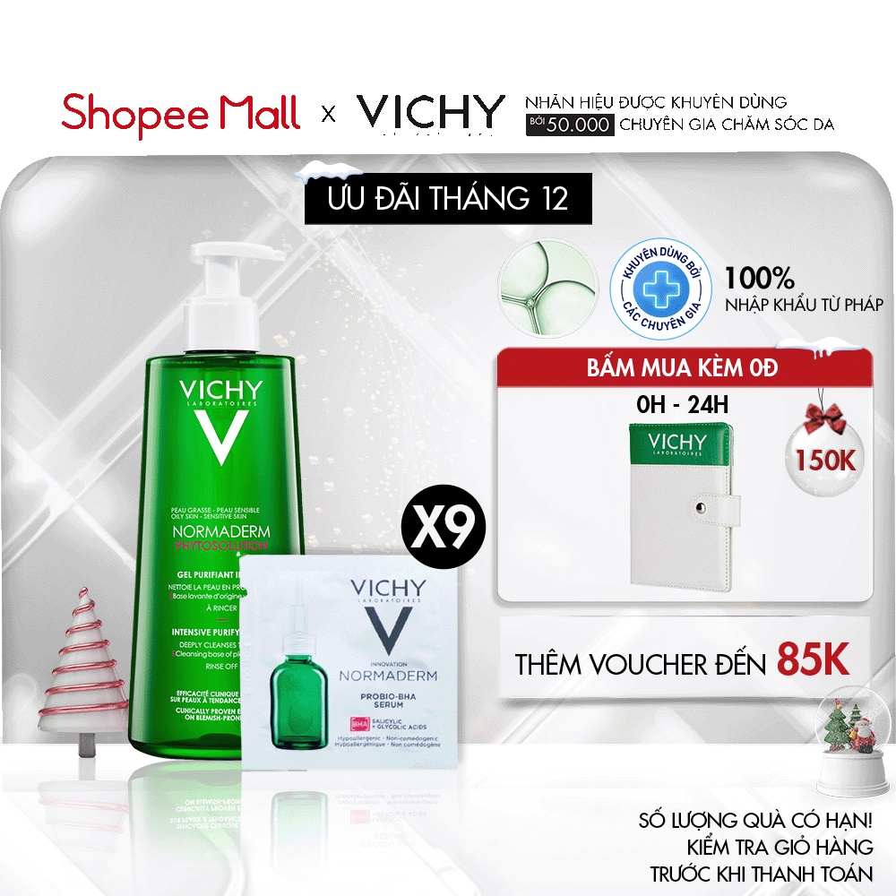 Bộ sản phẩm làm sạch sâu, giảm bã nhờn và giảm mụn sau 7 ngày Vichy Normaderm Phytosolution