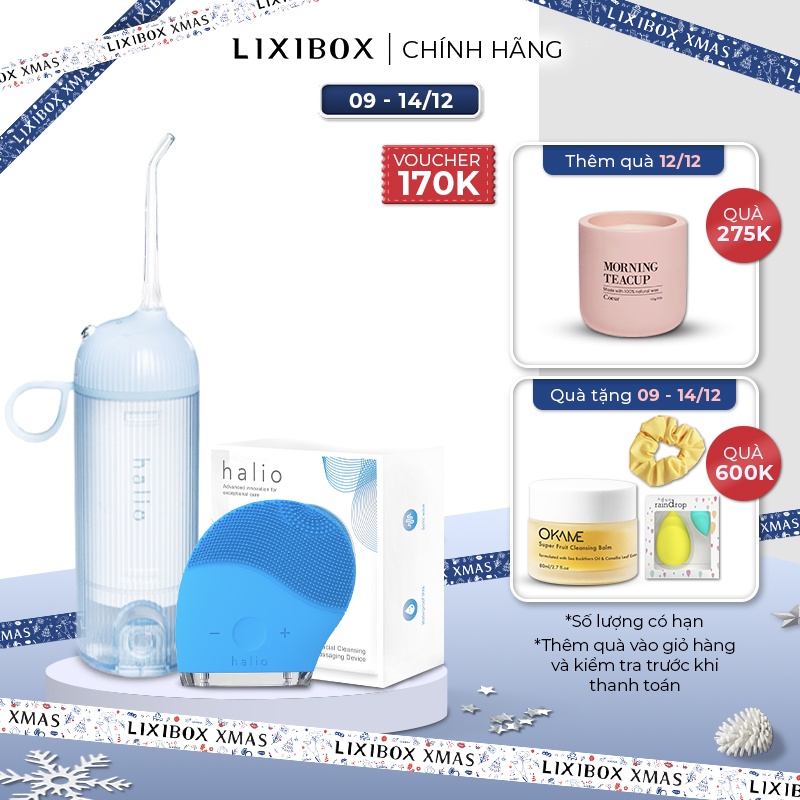 Combo Máy Tăm Nước Cầm Tay Halio UltraClean Blue Và Máy Rửa Mặt Halio Facial Sky Blue