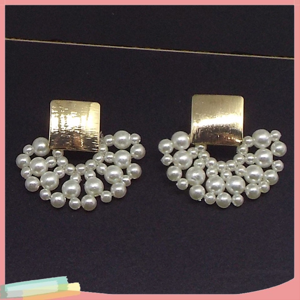 Khuyên tai đính hạt ngọc trai giả dáng vuông cho nữ